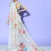 Light Grey Organza Floral Printed Saree - Image 2