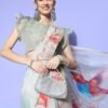 Light Grey Organza Floral Printed Saree - Image 4