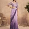 Ready To Wear Pink Plain  Saree With Belt