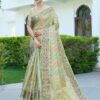 Pista Green Woven Banarasi Organza Saree