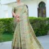 Pista Green Woven Banarasi Organza Saree - Image 3