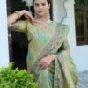 Pista Green Woven Banarasi Organza Saree - Image 5