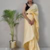 Ready To Wear Cream Plain Silk Saree - Image 4
