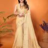 Cream Plain Organza Saree