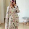 Cream Printed Chiffon Saree - Image 2
