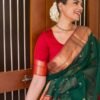 Green Jacquard Silk Saree - Image 8