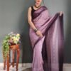 Ready to Wear Light Brown Plain Georgette Saree - Image 5