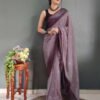 Ready to Wear Light Brown Plain Georgette Saree - Image 7