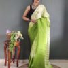 Ready to Wear Light Green Printed Silk Saree - Image 10
