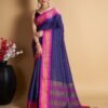 Drak Blue Self Woven Silk Saree