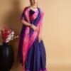 Drak Blue Self Woven Silk Saree - Image 2