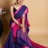 Drak Blue Self Woven Silk Saree - Image 3