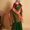 Dark Green Jacquard Silk Saree - Image 2