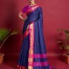 Dark Blue Jacquard Silk Saree
