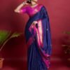 Dark Blue Jacquard Silk Saree - Image 2