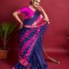 Dark Blue Jacquard Silk Saree - Image 3