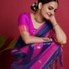 Dark Blue Jacquard Silk Saree - Image 4