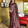 Black and Wine Jacquard Silk Saree - Image 2