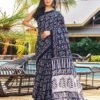 Ready To Wear Dark Blue Printed Cotton Saree