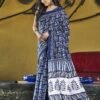 Ready To Wear Dark Blue Printed Cotton Saree - Image 8