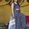 Ready To Wear Dark Blue Printed Cotton Saree - Image 9