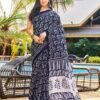 Ready To Wear Dark Blue Printed Cotton Saree - Image 3