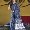 Ready To Wear Dark Blue Printed Cotton Saree - Image 2
