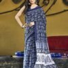 Ready To Wear Dark Blue Printed Cotton Saree - Image 12