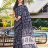 Ready To Wear Dark Blue Printed Cotton Saree - Image 13