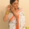 Ready to Wear White Printed Cotton Saree - Image 12