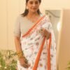 Ready to Wear White Printed Cotton Saree - Image 13