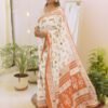 Ready to Wear White Printed Cotton Saree - Image 3