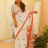 Ready to Wear White Printed Cotton Saree - Image 4