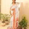 Ready to Wear White Printed Cotton Saree - Image 7