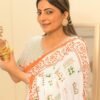 Ready to Wear White Printed Cotton Saree - Image 9