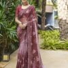 Maroon Printed Lycra Saree - Image 2