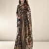 Dark Brown Printed Silk Saree - Image 4