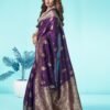 Dark Purple Jacquard Silk Saree - Image 2