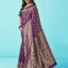 Dark Purple Jacquard Silk Saree - Image 3