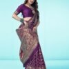 Dark Purple Jacquard Silk Saree - Image 4