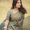 Green Jacquard Organza Saree - Image 6