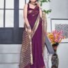 Wine Plain Organza Saree - Image 4