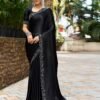 Black Plain Silk Saree