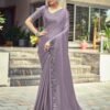 Dull Light Purple Plain Silk Saree - Image 2