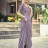 Dull Light Purple Plain Silk Saree - Image 6