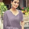 Dull Light Purple Plain Silk Saree - Image 7