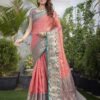 Teal Blue Jacquard Organza Saree - Image 3