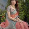 Teal Blue Jacquard Organza Saree - Image 4
