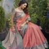 Teal Blue Jacquard Organza Saree - Image 5