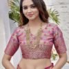Pink Jacquard Organza Saree - Image 9